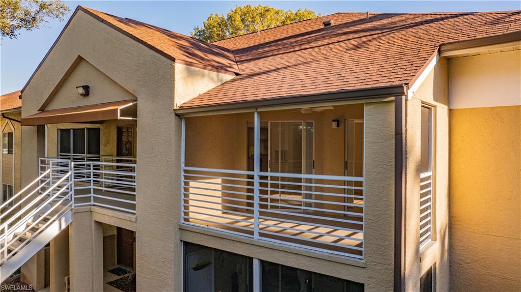 The Greens at Fountain Lakes is in  one of the best locations in Lee County close to everything and across from Coconut Point This well  kept and upgraded condo upstairs corner unit offers 2 bedrooms, 1 bathroom, and a large lanai. With ample storage and a bright & open floor plan, this condo lives very comfortably. Upgrades include tile flooring throughout, solid wood cabinets, granite countertops, stainless steel appliances, a new water heater (2021), in unit washer and dryer, a glass shower enclosure, and so much more. Situated on the back of the building, you'll enjoy privacy and a relaxing setting on your lanai. Community amenities include an executive 9 hole golf course, community pools, pickleball courts, tennis courts, bocce courts, shuffleboard courts, a well equipped gym, billiards room, and a playground. Situated in one of the most desirable locations in Southwest Florida you're close to Coconut Point Mall, Miromar Outlets, Bonita Beach & Lovers Key State Park, RSW International Airport, and so much more. Water & sewer is included in the HOA dues.