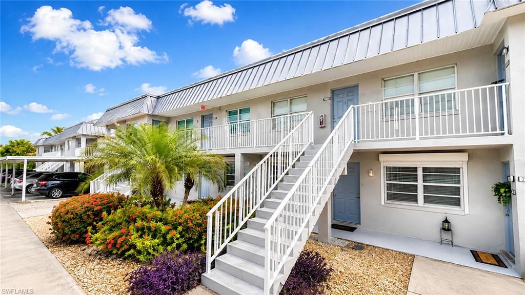 Welcome to your own slice of Southwest Florida paradise! This well-maintained first-floor, 2-bedroom, 1-bath condominium offers nearly 900 square feet of comfortable living space with no stairs to climb, making it ideal for year-round residents, seasonal owners, or anyone seeking a low-maintenance Florida lifestyle.

Laminate flooring flows throughout the main living areas, while both bedrooms feature comfortable carpeting. The spacious primary bedroom includes a walk-in closet and private access to the screened lanai through sliding glass doors, creating the perfect spot to enjoy your morning coffee or unwind at the end of the day. The bathroom offers a convenient tub/shower combination.

The updated kitchen features stainless steel appliances, granite countertops, and decorative backsplash, while the adjacent dining area provides additional cabinetry and counter space, making entertaining family and friends a breeze.

Residents enjoy an impressive array of amenities including a community pool, spa, fitness center, clubhouse with billiards and library, BBQ grilling area, tiki hut, firepit gathering space, and common laundry facilities. One covered carport space is included, along with ample guest parking for visitors. The monthly condominium fee provides exceptional value and includes access to all community amenities, insurance, water, sewer, trash removal, pest control, reserves, and professional management. This well-maintained community is currently receiving a new roof on this building, offering added peace of mind for future owners.

Ideally located less than 15 minutes from Southwest Florida's world-famous beaches, including Fort Myers Beach and Sanibel Island, this centrally located property places you close to countless shopping, dining, entertainment, and everyday conveniences. Enjoy easy access to the vibrant Downtown Fort Myers River District, known for its boutique shopping, waterfront dining, art galleries, and popular monthly events including Art Walk, Music Walk, Bike Night, and more.

Investors and seasonal owners will appreciate the flexible rental policy, allowing rentals with a 30-day minimum lease term up to 12 times per year, making this an excellent opportunity for both personal enjoyment and income-producing potential.

Whether you're seeking a seasonal retreat, year-round residence, investment property, or affordable slice of paradise, this move-in-ready condo offers an exceptional opportunity to enjoy everything Southwest Florida has to offer.