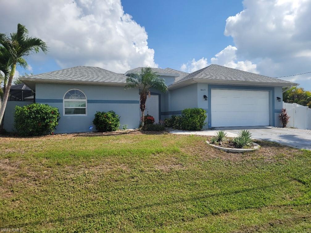 AMAZING 3BR/3BA COURTYARD POOL HOME in NW Cape Coral! Imagine waking up each day in this enchanting courtyard pool home, where serenity and style come together. Picture sunny mornings spent lounging by your fully enclosed private pool surrounded by lush landscaping on a spacious triple lot. The unique floor plan offers a harmonious flow, with a vast open great room that invites gatherings of family and friends. The sumptuous master bedroom, with its walk-in closet and luxurious bath, provides a personal sanctuary to unwind. With a separate guest room and bath, your visitors will feel right at home. Experience the perfect blend of indoor-outdoor living in this inviting 1,966 square-foot haven, where comfort and elegance await.