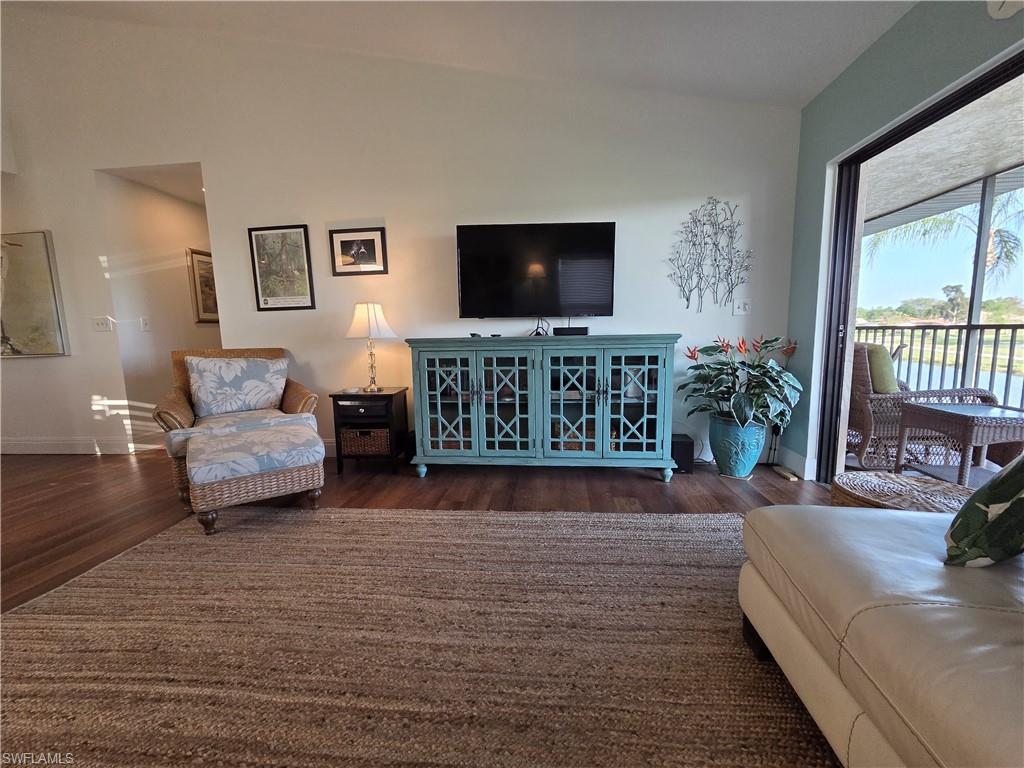 Welcome to Paradise and this Breathtaking View! It's panoramic view of the golf course and lake with beautiful water feature allows you to enjoy the Sunrise and the Sunset. The tiled lanai runs the entire length of the condo and you can enter from the living room, and both bedrooms. This second floor end unit gives you extra windows to let in extra light. This large two bedroom 2 bath features wood like flooring, an open floor plan, light colors, and lots of windows and sliding doors that run the length of each rooms lets you enjoy the beauty that surrounds you. The wonderful birds and other wildlife will perform shows for you each day. You could not find a better vacation spot and you will see why more and more people are falling in love with Florida. You will appreciate the warm weather, the warmth of the people here and the amazing beauty that nature provides. We all deserve a Little Piece of Paradise and you have found yours. The community is located in South Fort Myers with easy access to Interstate 75, the airport, Red Sox and Twins Stadiums, shopping, dining and FGCU and FSW colleges. Available beginning December 16, 2022. Call for more information or to see.