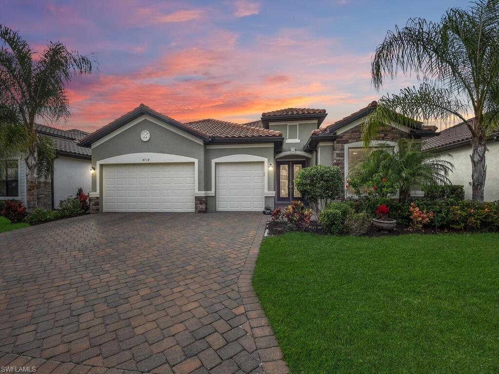 Do not miss this beautiful pool home!  Summerville II floor plan built in 2018 on an estate lot. The home features 3 bedrooms 3 bathrooms and a den with a large open floor plan in the living area.  The sliding glass doors open to the large covered lanai area where you can enjoy the expansive pool deck and screened pool. The home is an entertainers dream with an over sized island perfect for large gatherings and a dining space big enough to fit a large dining table. All this and a 3 car garage.  The home has Smart-Home features making it easy to add on home automation of your choice. Raffia Preserve is one of North Naples premier communities located in A-rated school zone, minutes to I75, shopping and dining and the new Founders Square restaurants. The communities amenities include a resort style pool with lap lanes, large fitness facility, community room and basketball court.