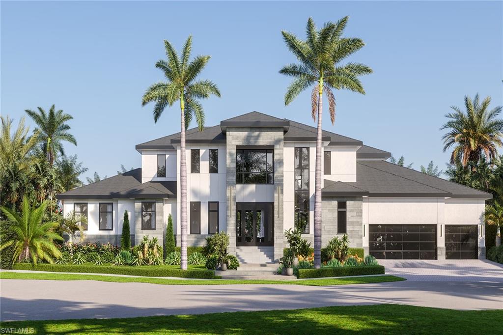 This stunning modern waterfront estate is under construction with an estimated completion in summer 2026, offering spectacular, expansive river views, 136 feet of waterfront, and exceptionally quick, direct boating access to the Gulf with no long idle zones. Crafted by highly regarded luxury builder Lusso Builders, this luxury home showcases exquisite quality and striking contemporary architecture defined by a dark charcoal slate roof, bronze glass-paneled garage doors, sunset silver stacked stone accents, and a dramatic Suncoast iron entry door that sets the tone for its elevated coastal aesthetic. Clean architectural lines, expansive walls of glass, and thoughtfully curated finishes flood the interiors with natural light while perfectly framing panoramic water views and creating a seamless connection between indoor and outdoor living spaces. The expansive and thoughtfully designed floor plan includes five bedrooms plus a den, six full baths, two additional half baths, and a three-car garage, offering exceptional flexibility, privacy, and comfort for both owners and guests. Main living areas feature 24-by-48-inch porcelain tile flooring, high-reflective ceilings, and a striking 60-inch bespoke smart fireplace anchoring the great room and enhancing the home’s modern elegance. Handmade Amish cabinetry is featured throughout the residence and paired with Brizo plumbing fixtures, designer hardware, and a refined palette of soft neutrals and warm wood tones for a timeless yet contemporary feel. The chef’s kitchen is both beautiful and highly functional, showcasing quartz countertops, decorator white cabinetry with cashew-tone accents, a custom Amish-crafted hood with ZLINE insert, and premium appliances including a Wolf eight-burner dual-fuel range, Sub-Zero cabinet-ready refrigerator, Bosch dishwasher and Sapphire ice maker, while a fully equipped butler’s pantry provides additional prep, storage, and refrigeration with Fisher & Paykel appliances and statement tile backsplash details. Designed for effortless entertaining, the kitchen and main living areas open to expansive outdoor living spaces highlighted by a resort-style pool and spa finished in Aura Nude Blend tile, a porcelain-tiled lanai, an outdoor smart fireplace clad in sunset silver stacked stone, and a fully appointed outdoor kitchen with stone countertops and backsplash, Coyote grill with insulated jacket, Sapphire beverage refrigeration and ice maker, and slate gray cabinetry, ideal for alfresco dining and sunset gatherings along water’s edge. Primary suites and guest accommodations are designed as private retreats featuring spa-inspired baths with marble-style surfaces, freestanding soaking tubs, custom cabinetry, and carefully selected tile and stone finishes that elevate everyday living, all ideally on Marco Island just minutes from fine dining, boutique shopping, executive airport and the island’s white sand beaches. Some photos have been virtually enhanced.