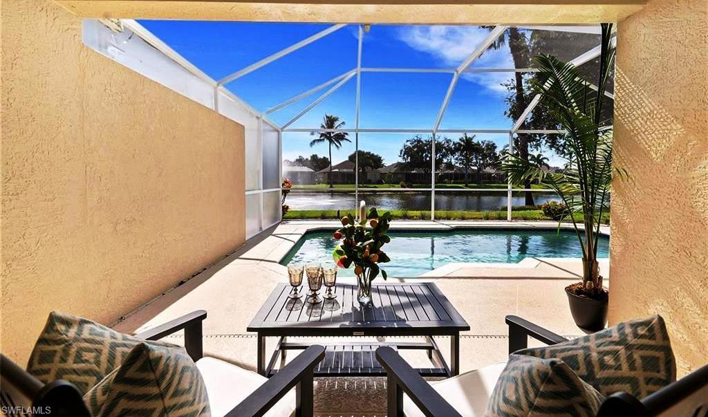 Available NOW - Annual - Unfurnished! Fantastic North Naples location (Ibis Cove) in highly desired A-rated school zone (Laurel Oak Elem, Oak Ridge Middle and Gulfcoast High). 3bd/2ba (OR 2bd+Den) Attached Villa with 2 CAR GARAGE and PRIVATE POOL in gated community with easy access to I-75, shopping, dining and the beaches. Lake and fountain view with Western exposure to enjoy beautiful sunsets. Brand new Granite counters, Freshly painted throughout, Tile throughout for easy care, modern light fixtures, volume ceilings, archways, plant shelves and more. Eat-in kitchen, breakfast bar, white cabinetry and built in desk. Separate laundry room with washer and dryer. Spacious primary bedroom overlooks the pool and lake, has 2 walk-in closets, double vanity and shower only. 2 guest bedrooms, one of which can serve as a den with French-style pocket doors. The community features a clubhouse, pool, tennis, fitness room, billiards and children's play area. RENT INCLUDES: Cable, internet, lawn and pool care. Serious inquiries only. PLEASE NOTE: (X) NO COMMERCIAL Vehicles unless it fits in the garage  (X) PET: ONLY One, Small, ESA/SERVICE Hypoallergenic Dog (Sorry, NO Cats) (X) NO SMOKING