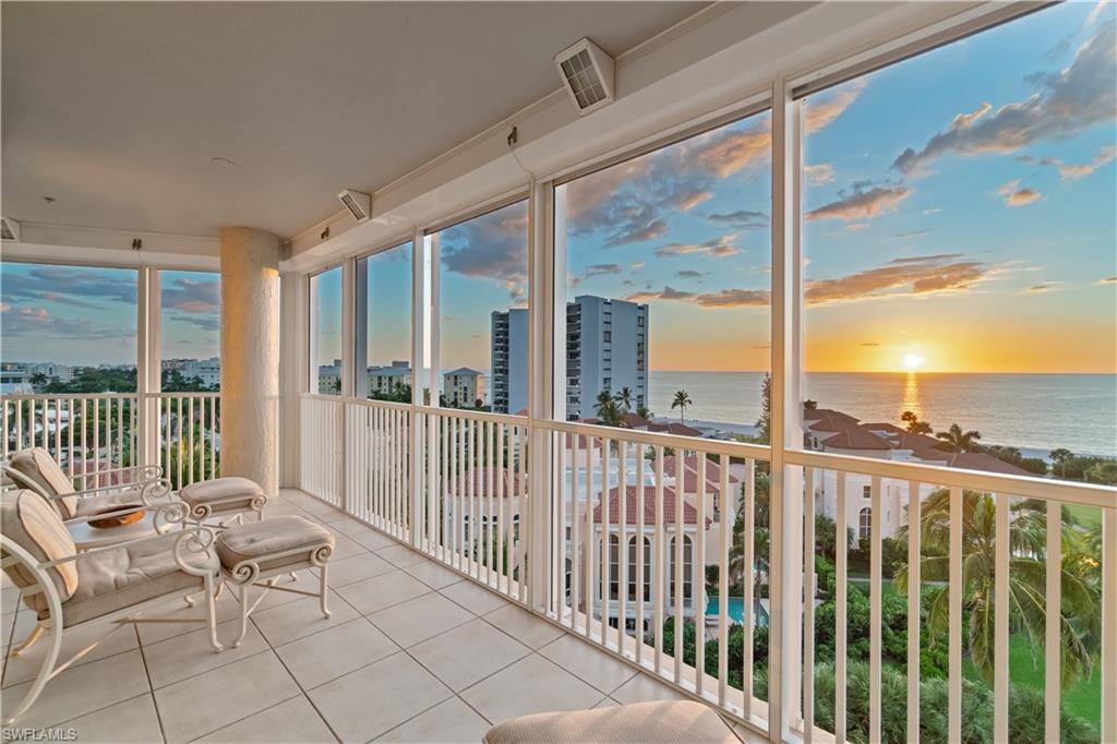 Indulge in the best of Naples’ beachfront living at the prestigious Le Ciel Venetian Tower in Park Shore, where timeless sophistication meets panoramic Gulf views. Rarely available and highly sought-after, this 02-stack residence captures endless sunsets from its west-facing lanai, offering the perfect vantage point to unwind in luxury. With over 2,500 square feet of living space, this 3-bedroom, 3-bathroom condominium showcases floor-to-ceiling windows that flood the interiors with natural light and highlight the coastal horizon beyond. The spacious primary ensuite features serene Gulf vistas, dual his-and-hers closets with generous storage, dual vanities, and a separate tub and shower. The thoughtfully designed layout offers a kitchen with ample space for entertaining, an open living and dining area, ensuring comfort and privacy for guests. A south-facing balcony provides a tranquil retreat to enjoy gentle breezes and the twinkle of city lights over Venetian Bay. Additional features include two secured parking spaces located under the building, zoned HVAC, electric hurricane shutters installed in 2022, and extra storage. This retreat is being offered turnkey furnished for immediate enjoyment. Residents enjoy world-class amenities including a newly and magnificently remodeled lobby, gated entry, on-site management and security, a beachfront heated pool and spa, tennis courts, a secured, refinished dual-level parking garage located under the building with new epoxy flooring, a fitness center with sauna and steam rooms, social room, two guest suites, BBQ area, and direct beach access all just moments from upscale shopping and dining at The Village on Venetian Bay, the scenic Park Shore Promenade, and available boat slips at the Venetian Bay Yacht Club.