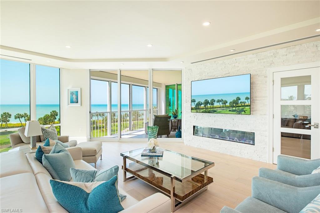 C5088 -Dreams DO come true! If you seek a designer perfect, totally Re-Mastered Park Shore Beachfront JEWEL within the highly prized Le Ciel Park Tower, look no further. This blissfully exquisite SW JEWEL perfectly partners a multitude of custom handcrafted hard surface interior finishes with tastefully superb seaside backgrounds, all further blessed by 9’ floor-to-ceiling glass window walls everywhere, properly showcasing expansive, mesmerizing Gulf views from ALL main living areas. This carefully re-designed expanded floor plan, located 4 floors above main lobby level, magically blends an inviting open, bright, sophisticated design with sleek coastal simplicity. A myriad of fine details include raised ceilings, solid plank French white oak floors throughout, 3 linear diffused high efficiency A/C systems, Wolfe/Subzero/Asko appliances, crisp custom white cabinetry, exotic Quartzite kitchen counters, island, & bar, stacked stone fireplace/media wall, marble & glass tiled heavenly baths, motorized window shades throughout & more. This Five Star Beachfront Tower GEM is also just steps away from Venetian Village, a renowned Bayfront enclave of charming Boutique Shops & Gourmet Dining.