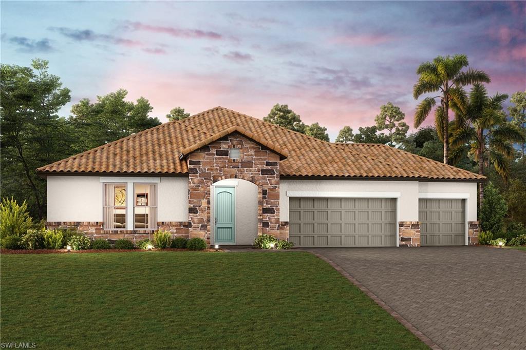 Ready in July/August. This Energy Star Certified home has 4-bedrooms, 3-bathrooms, covered lanai and 3-car garage on an oversized 0.27 acre homesite with lake view in a gated community. Entertaining is a breeze with this open-concept layout. The chef-inspired kitchen has 42" white cabinets, stainless Whirlpool® appliances (featuring a hood, cooktop, wall oven and microwave), quartz countertops, tile backsplash,  large island is perfect for casual meals, plus a walk-in pantry. Stunning Laminate flooring adorns all the main areas and Primary Bedroom. The Primary Bedroom boasts a tray ceiling, large walk-in closet, dual vanity sinks with quartz counters, privacy lavatory, linen closet, separate tub and an large semi-frameless shower. Located close to Valencia Golf and Country Club, Publix, and additional shops/restaurants. Valencia Lakes offers residents a Community Pool with Clubhouse, Gym, Rec Room, Playground and Tennis/Basketball Court. (Listing photos are from the Model).