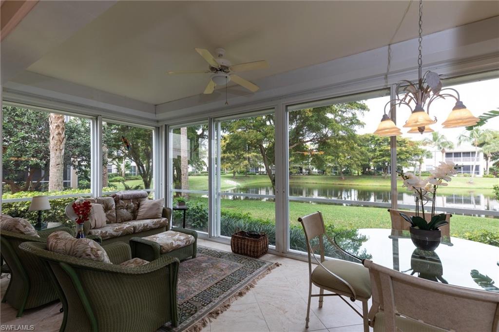 C.16837 - First floor end unit. Rare 2 car oversized attached garage. Move in ready with all of the updating already done. 18" diagonal tile floors leading to spacious glass slider endclosed lanai with a serene north facing lake view. Hurricane shutters. Kitchen with custom cabinetry, slide out shelving, stainless appliances and granite counter tops. Bathrooms updated with granite counters, tiled and frameless glass shower enclosures. Den features built in shelving and storage. Plantation shutters on all windows. New Roof December 2019. Bay Pointe has its own fitness room along with community pool and spa. Bonita Bay is the ultimate gated community with 3 community parks and a private beach park. Bocce ball, Pickleball and Tennis along with 12 miles of trails to explore on foot or bicycle. The Gulf access Marina offers the award-winning Backwater Jacks restaurant open to all residents and your guests. Separate Bonita Bay Club memberships are available.