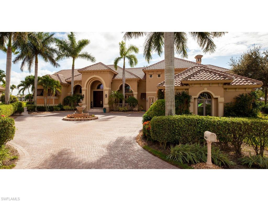 Resort style living at its finest!  This elegant lakefront home is situated in the prestigious community of Bay Laurel Estates, within Pelican Marsh. Bay Laurel Estates is a private, gated enclave of only 38 estate homes, and offers exquisite, large custom built homes, with larger home sites which have either preserve, lake, or golf course views. This Custom home features: 5 bedrooms, 6 full baths, 1 half bath, in-home theater which could be used as a 5th bedroom, guest cabana, wet bar, surround sound, faux finishes, custom cabinetry, granite counter tops, gas fireplace, crown molding, tray, vaulted and volume ceilings, and a 5-car garage. This home is perfect for family and entertaining. The expansive lanai boasts stunning lake and golf course views, lush tropical landscaping, a custom large pool with spa and water feature, an outdoor kitchen and expansive patio space. Pelican Marsh offers dining, social, and golf memberships for its residents. It also has a 2,760 sq. ft state-of the-art fitness center, 1,300 sq. ft aerobics studio, and Nine Har-Tru Tennis courts.