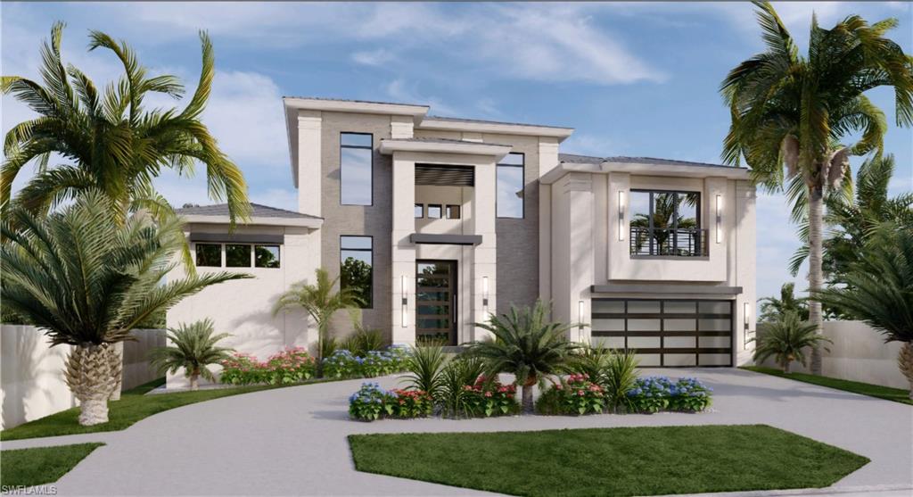 One or more photo(s) has been virtually staged, AI generated or rendered.  A bold expression of contemporary coastal luxury, this newly constructed waterfront residence by Divco Custom Homes delivers designer-curated finishes, elevated craftsmanship, and a floorplan created for refined waterfront living. Built with finished floor elevation 12 inches above FEMA requirements, the residence combines architectural presence with thoughtful engineering and best-in-class construction standards. A dramatic 25-foot foyer introduces a stunning visual axis through the great room to the pool, spa, and long water views beyond. Floating interior stairs, expansive impact glass, designer tile throughout, custom shaker cabinetry, quartz surfaces, and curated lighting selections create a clean modern aesthetic softened by warm coastal tones. The open-concept kitchen is designed for both entertaining and everyday luxury, featuring Thermador refrigeration, Wolf gas range, oversized island seating, walk-in pantry, wet bar with wine cooler, and seamless connection to the dining and great room spaces. The first-floor primary suite occupies its own private wing and offers dual walk-in closets and a spa-style bath with separated vanities, soaking tub, rain shower, body sprays, and designer fixtures. A private study with picture window is positioned near the front entry. Upstairs, all guest bedrooms are en-suite and centered around a waterfront loft lounge with morning kitchen, covered balcony, and sun deck overlooking the pool and canal. A large bunk room, exercise room with rubber flooring, and additional gathering spaces create exceptional flexibility for family and guests. Outdoor living is equally impressive with a resort-style pool and raised spa, sun ledge, swim-out feature, porcelain tile decking, LED lighting, and full preparation for a future outdoor kitchen. Additional highlights include impact-rated doors and windows, elevator preparation, 3-zone HVAC, dual tankless water heaters, whole-house generator, security system, roll-down bug screen connections, epoxy garage flooring, and designer-selected fixtures and finishes throughout. Note: photos are virtual renderings, aside from the long water view. A rare opportunity to own a newly built waterfront residence where luxury, design, and construction quality converge at the highest level.