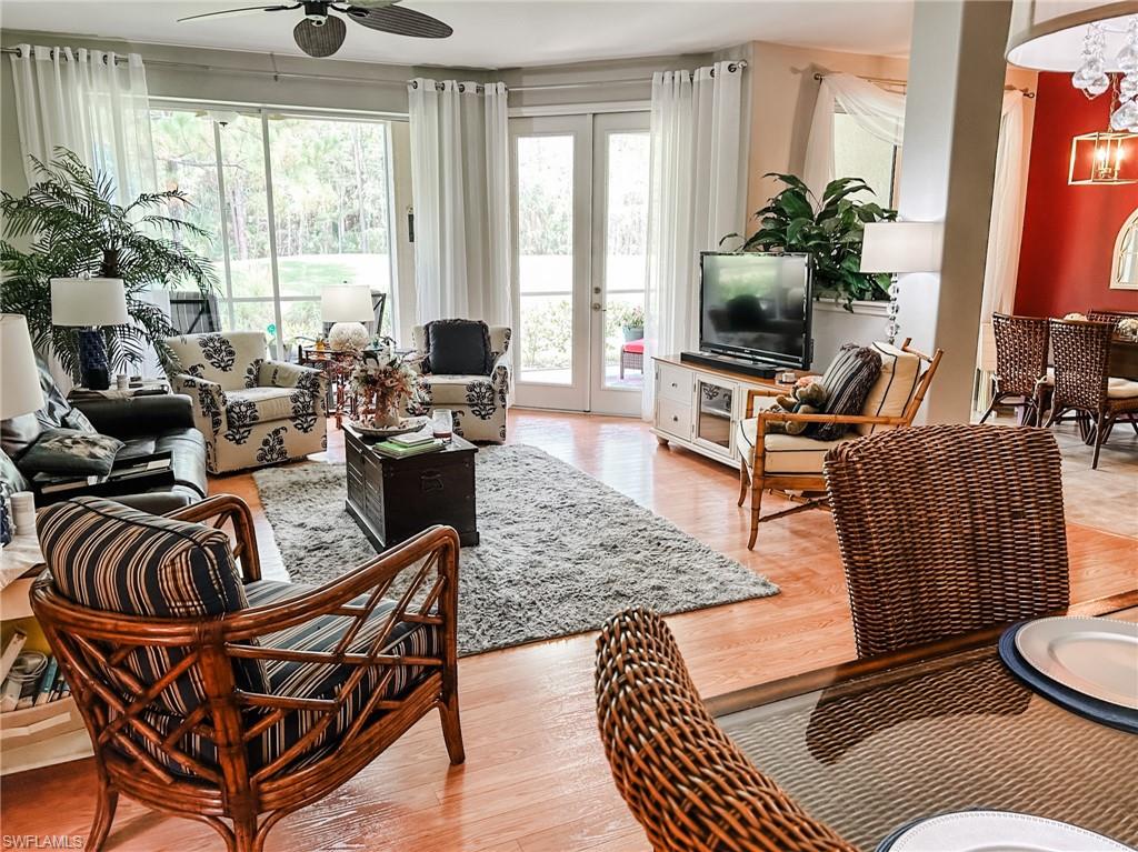 This well decorated and upgraded first floor carrage home located in the heart of Vanderbilt Country Club on the hole 15 par-3 tee box.  Interior features include; 2-bed/2-bath with laminate wood flooring in the living areas and tile in the kitchen, baths and lanai. The kitchen has granite counter tops and tiled backsplash, upgraded cabinets and hardware with accent lighting both above and below the cabinets and new dishwasher.  Master bath includes a walk-in shower, large soaking tub, two separate upgraded sinks and cabinets with quartz counter tops.  Vanderbilt Country Club is financially sound with outstanding ammenities that include three restaurants; Vista room for more formal dining, Grill Room which is more casual indoor dining and the ever popular Terrace Cafe which offers outside bar and dining overlooking the community pool, tennis courts and bocce ball. The 2,200 square foot Equipment and Exercise Center features brand new state-of-the-art equipment.  Other amenities of the Fitness Center are the Aerobics Room for group fitness classes, the Massage Room for massage and facial services, a Rehab Room for physical therapy services and Men’s and Women’s Restrooms