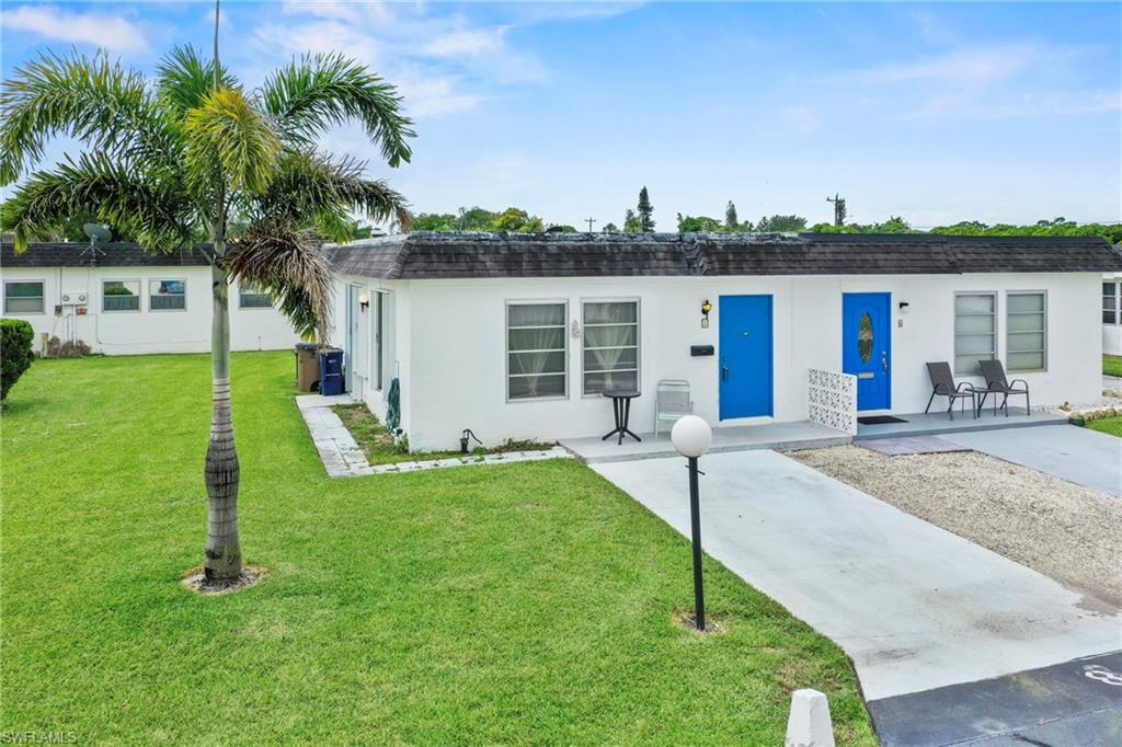 Affordable Florida living awaits in Orange Grove Park, a 55+ community in central Lehigh Acres. This 2-bedroom, 2-bath attached villa offers 812 sq. ft. of comfortable living space with two private bedroom suites, tile flooring throughout, central A/C, walk-in closet, and a spacious living/dining area. The kitchen comes fully equipped with a range, microwave, refrigerator, washer, and dryer. Located in a corner duplex building with landscaped views and manual storm shutters. Residents enjoy shuffleboard and picnic/BBQ areas, while the low $70/month condo fee makes ownership especially affordable. Conveniently located near shopping, dining, healthcare, and everyday conveniences. Move-in ready and ideal for year-round or seasonal living.