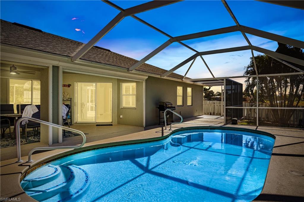 This is a VACATION RENTAL only. Owners will not consider annual rentals. Weekly rentals are welcome.

Villa Blue Coral Oasis is a 3-bedroom, 2-bathroom off water property with an electric heated pool. This home sleeps a maximum of 6 guests (including children) and will accommodate up to 2 pets that do not exceed a combined weight of 35 lbs. Please inquire for possible pet exceptions.

· · · · · PROPERTY PERKS · · · · ·
- Pet friendly
- Pack & Play
- TV on lanai
- Fenced in yard

· · · · · LOCATION · · · · ·
- Located in Northwest Cape Coral
- Close to Coral Oaks Golf Course
- Burnt Store Marina

· · · · · LIVING AREAS · · · · ·
- Flat-screen TV
- Comfortable seating

· · · · · KITCHEN & DINING · · · · ·
- Fully equipped
- Dining area with seating for 5
- Additional room for 3 at the breakfast bar in the kitchen

· · · · · BEDROOMS · · · · ·
- Primary Bedroom: King bed, sliders to the pool & flat-screen TV
- 2 Guest Bedrooms: 1st has a Queen bed, 2nd has two Twin beds

· · · · · BATHROOMS · · · · ·
- Primary Bathroom: Shower & dual-sink vanity
- Guest Bathroom: Glass shower/tub combo

· · · · · OUTDOOR LIVING · · · · ·
- Electric heated pool
- Western pool exposure
- Dining area with seating for 6
- TV on lanai
- Sun loungers
- Grill
- Fenced in yard

· · · · · THIS HOUSE IS GREAT FOR · · · · ·
Families with pets who want a fenced in property in a quiet area of Cape Coral