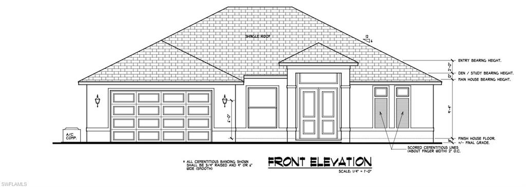This is an under-construction, partially completed new build in Fort Myers—foundation, slab, elevation, and rough plumbing are already done, with permits active and some inspections passed. The future home will be 1,811 sq ft living area, 2,709 sq ft total, featuring 3 bedrooms, 2 baths, a den, and a large lanai.