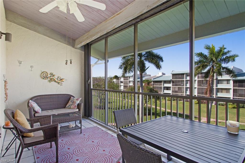 Not your typical Loggerhead Cay unit. This top floor west facing condo has additional ceiling mounted transom windows allowing tons of natural light to fill this gorgeous condo. The top floor location allows for excellent privacy and vaulted ceilings giving a completely different feel than most units in the complex. The two bedroom, two bath floor plan graciously accommodates guests and would also make an excellent rental/investment property. The spacious kitchen features granite counter tops, tray ceilings with indirect lighting and ample cabinet space. The large lanai features plenty of space to sip on your morning coffee or have lunch/dinner while enjoying tranquil views over the courtyard. Loggerhead Cay offers community pool, tennis, grills, brick paver walkways and a convenient east end location. This condo will please the discerning buyer looking for a light and bright alternative.