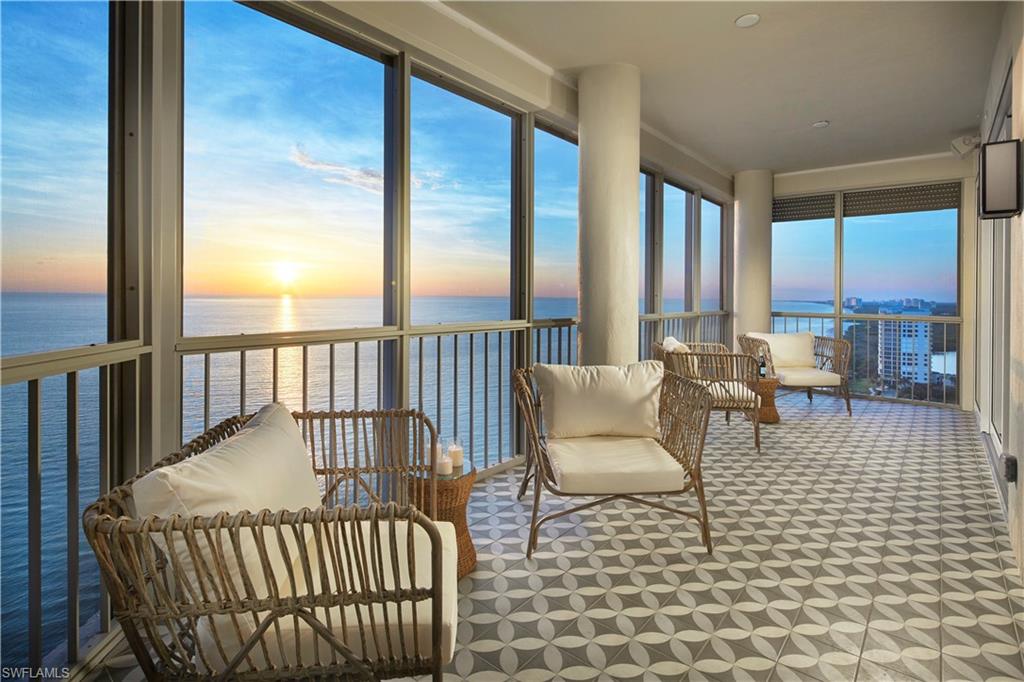 Fully renovated and offering the most incredible northwestern vistas, this 18th floor home in the sky is coastal, chic and luxurious.  Offering 3 bedrooms plus a generous study/bedroom 4, a spacious kitchen with morning room, 2 airy lanai spaces & the best laundry/storage area, this customized floorplan truly lives like a single-family home. Step into your double door foyer to the beachy oak wood floors perfectly complimenting the ship lap ceiling & playful wallpaper; turn the corner to the well-placed bar with floating shelf or the opposite way to the practical yet stunning mud room/laundry room. The primary suite is paradise and connects to a stunning bath, perfectly laid out with free standing soaking tub, wall hung vanity and a generous shower with stylish marble tile details.  The custom kitchen is the ideal entertaining space with Quartzite countertops & backsplash, Wolfe & Sub-Zero appliances, chic bronze fixtures and an island with the best in views. Inclusive of an Elan Home Automation, Lutron lighting, motorized blinds & multi-room sound system, 2 garage spaces and located in the sought after Le Parc, directly on the sand, this is the one you have been waiting for.