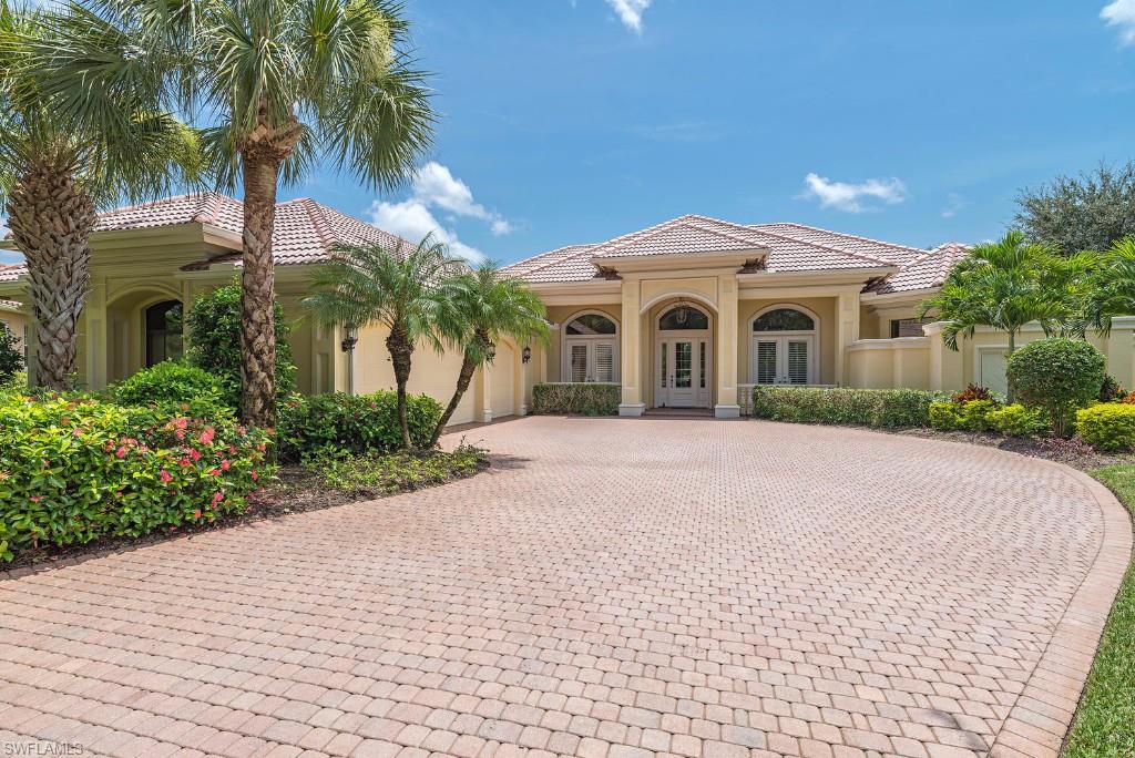 Beautifully open & bright 3 bed + den, 3.5 bath Harborside custom home offered fully furnished w/ tropically inspired yet tasteful sophistication. Vivid golf course views beckon through an abundance of sliding glass doors & picture windows as soon as you enter. Perfect for entertaining w/ an open kitchen & family room, granite counters, custom cabinetry, separate wet bar, as well as a formal dining room. A wraparound screened in lanai w/ expansive covered seating areas creates the ideal setting for casual dinner’s or cocktails & easily becomes an extension of the living areas inside. Exquisite details & finishes include coffered ceilings, oversized tile in main living areas, wood floors in the study, new carpeting in bedrooms, & plantation shutters throughout. The master suite will captivate the senses w/ a Romanesque master bath centered on a soaking tub & walk-through shower, his & her vanities & walk-in closets, and room for a seating area. Two large ensuite guest rooms offer the same comfort & privacy to overnight visitors. Impeccably maintained w/ two new A/C units as well as new hot water heater, pool pump, pool heater, pool cage w/ hurricane screen & beams, & so much more.