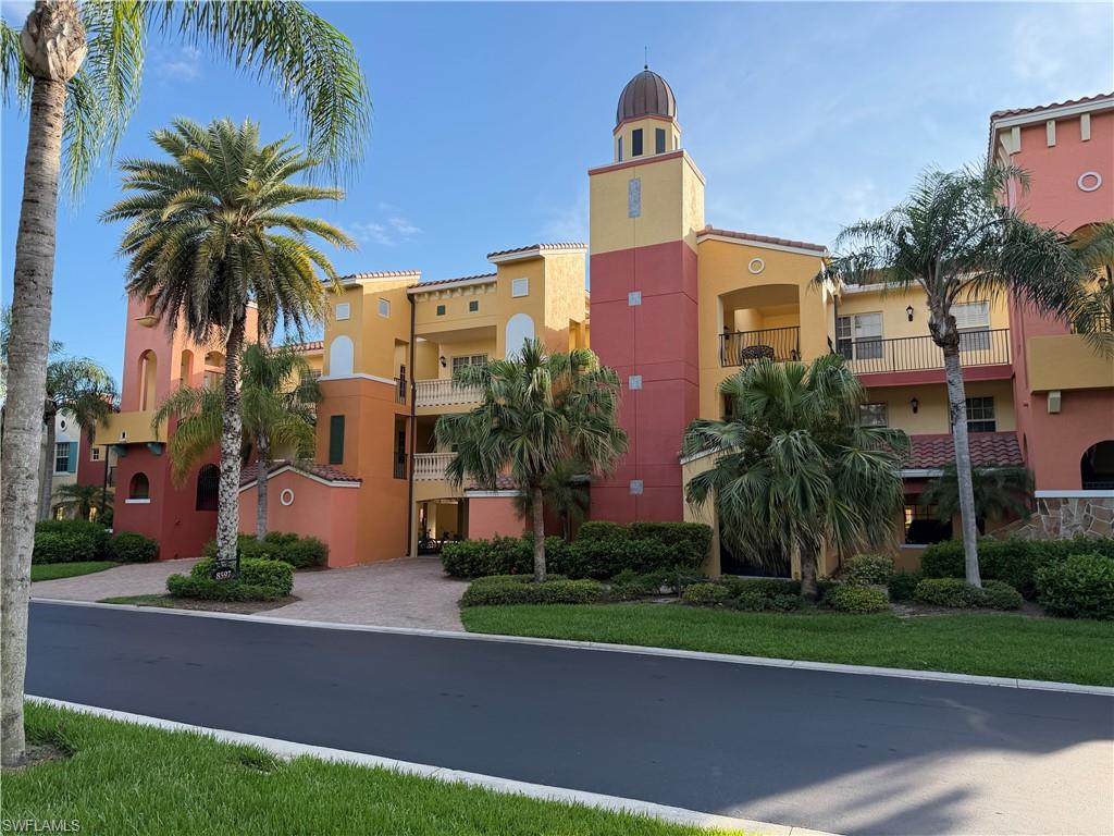 Welcome to Rapallo at Coconut Point! This 2nd-floor Terrace condo offers 1,346 sq. ft. with 2 bedrooms plus a den, 2 bathrooms, and beautiful lake and fountain views.

The open kitchen features granite countertops, a stone tile backsplash, stainless appliances, and a raised breakfast bar. The owner’s suite includes private balcony access, dual granite vanities, and a tiled walk-in shower with dual shower heads. Additional highlights include fresh paint and carpet, assigned covered parking, secured building entry, elevator access, and a 24-hour guarded gatehouse.

Rapallo offers a true resort-style lifestyle with lagoon-style pools, lap pool, spa, Har-Tru tennis courts, fitness center, bocce, clubhouse, and more.

Located just steps from Coconut Point Mall, minutes to beaches, dining, shopping, and approximately 15 minutes to RSW Airport. Schedule your private showing today. Virtually staged photos
