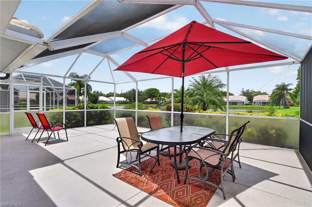 Ideally located just 2 miles from Mercato, the dining and entertainment center of North Naples, and 3 miles from Vanderbilt Beach, this beautifully maintained residence in the gated community of Marker Lake Villas offers the perfect blend of privacy, convenience, and Florida lifestyle. Relax on your oversized screened lanai with tranquil lake views, while the extended floor plan with abundant natural light and high ceilings provides comfortable everyday living and room for a home office. This Turnkey home features quality furnishings, and the 2020 tile roof and X flood zone provide peace of mind. The living area and owner's bedroom both open to the screened lanai, so you can enjoy the indoor/outdoor functionality. Marker Lake is a hidden gem of only 36 homes with low HOA fees, located across the street from the Galleria Shoppes at Vanderbilt, allowing you to walk to Starbucks for your morning coffee, and peruse the shops and restaurants. Publix, Walgreens, and the organic Food & Thought store and restaurant are all within walking distance - come see why this ideally located Naples home is right for you.