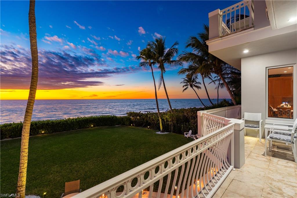 Awaken each morning to gentle Gulf breezes and the soothing rhythm of the surf in this thoughtfully designed Naples beachfront single-family residence.  Tucked away at the end of a quiet lane, the home offers a spacious multiple level floor plan, convenient two car direct access garage, a private 3-floor elevator, and abundant storage. 

The primary living suites stretch majestically along the shoreline, capturing mesmerizing, unobstructed views of the Gulf, its crystalline coastline, and beautiful sunsets in the evening.  Designed for relaxed coastal living and effortless entertaining, the open kitchen flows seamlessly into the great room where floor-to-ceiling sliding glass doors dissolve the boundary between indoors and out, opening to a covered balcony overlooking the beach. 

Hosting family and friends is a pleasure with well-appointed en suite guest bedrooms and endless outdoor activities at the beach or pool or on the expansive lawn.  After a day at the sandy beach, rinse off and enjoy a refreshing dip in the pool before retreating to the comfort of the primary suites inside this lovely home.   

Perfectly positioned to offer both privacy and convenience, the residence is just moments from Naples’ renowned shopping and fine dining on 5th Avenue, allowing you to enjoy the best of coastal living without the compromise of walkability.  This ideal beachfront home presents endless opportunities for personalized, easy living.  It is truly a rare offering, and it is a once in a lifetime chance to own the sunset!