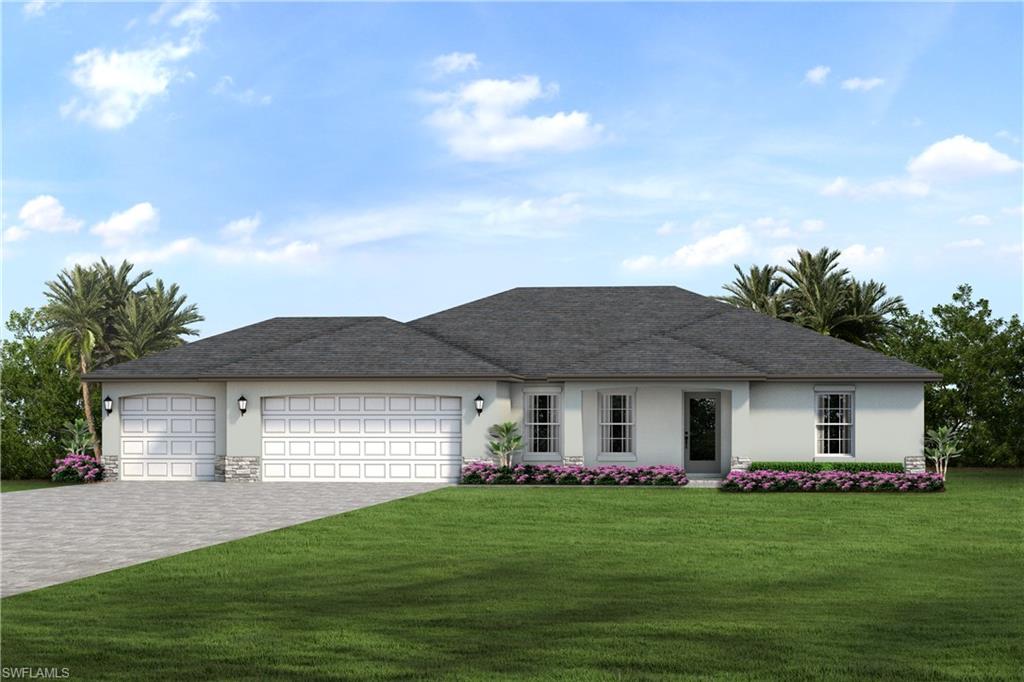 New construction! The "St. Augustine" floor plan. Beautiful 4 bedroom home. Home includes a 10 year structural warranty and a 1 yr warranty! Open floor plan with cathedral ceilings and center island kitchen. Spacious living room leads to large covered lanai to enjoy the SW Florida lifestyle! Features Include: Concrete Block Construction, Under Truss Lanai,  high efficiency AC system, Moen plumbing fixtures, Dimensional Shingles, PGT Impact Resistant Low E Insulated windows, 36” upper cabinets with soft close doors, Granite Counters in Kitchen and Bathrooms, Stainless Steel Kitchen appliance package, colonial style raised panel doors, Electric garage door opener, tile flooring in main living areas , Stone Accents on front elevation of the home, irrigation system, epoxy coated garage floors, upgraded to paver driveway. You will not find another new construction home at this price with this quality of construction! Renderings, photos & virtual tour are of like model and are used for display purposes only.