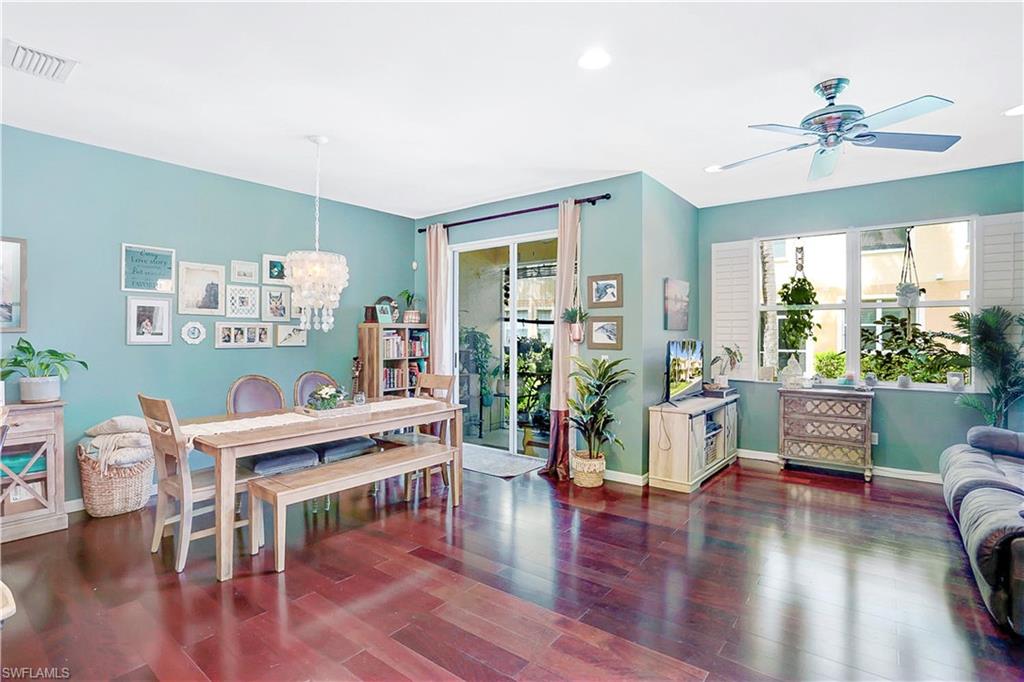 Immaculate 3 Bedroom/2.5 Bath Townhouse in the heart of Estero! This property has been very well maintained and is move-in ready... Newer AC (2016), New Water Heater, New Washer/Dryer, New Dishwasher. The Kitchen features upgraded cabinets, lighting, stainless stainless appliances, hard surface counters and tile back splash! Open and bright living area downstairs including dining area, living room, 1/2 bath for your guests and a screened in lanai with lush landscaping! Tile and hardwood flooring downstairs. Laminate flooring and tile upstairs. Upstairs you have two spacious guest bedrooms and master suite. Master suite features a walk-in closet, dual sinks, jacuzzi soaking tub and large walk-in shower! Attached one car garage. Updated laundry area conveniently located upstairs. LOW monthly HOA fees includes exterior lawn care, roof replacement, amenities and security gate!! Updated and modern clubhouse, community pool, hockey rink, fitness center, playground, basketball and tennis courts. Only minutes from RSW Airport, Hertz Arena, FGCU, Miromar Outlets, Gulf Coast Town Center, Beaches and I-75. This is easy living perfect for the Snowbird or Year Round Ownership.