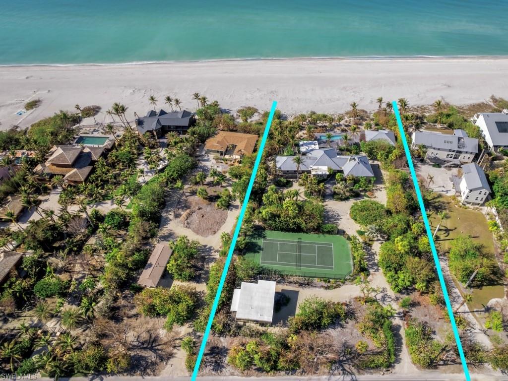 The Crown Jewel of Captiva Island, the one and only Sandpiper Estate. For the first time ever, the iconic Sandpiper Estate is available for purchase, presenting an extraordinary opportunity to own a legacy property on Captiva Island’s prestigious Gold Coast. Spanning 200 feet of prime sandy beach frontage, this breathtaking estate is a rare sanctuary where timeless elegance meets coastal tranquility. Designed for privacy, relaxation, and entertaining, the estate has been cherished for over 40 years as a treasured family retreat and now, it’s ready for its next fortunate owner. The main residence is a masterpiece of waterfront luxury, featuring 3-4 private bedrooms, a spacious central gathering area, and a fantastic kitchen with panoramic Gulf views. A grand dining area offers an elegant setting for entertaining, while a private study provides a quiet retreat. The home seamlessly blends indoor and outdoor living, with an expansive screened lanai, multiple lounging decks, and breathtaking views from every angle. The outdoor spaces feel like a private resort, complete with a spectacular pool area offering unparalleled privacy and stunning waterfront views. Just off the pool, a charming beachside bungalow provides additional accommodations with two guest suites, each with en-suite baths, and a spacious family room for relaxing by the shore. The estate also includes a private tennis court, an additional 2 Br guest house or caretakers quarters, and lush tropical landscaping, creating a secluded and serene retreat. For those seeking the ultimate private estate, two adjacent properties, owned by this same owner, 16548 Captiva Drive and 16543 Captiva Drive are also available, allowing for the creation of an unmatched beach to bay front compound that offers a total of 300 ft of beach frontage, 100 ft of bay frontage with well over 5.25 acres total. This opportunity is more than a home; its a once-in-a-lifetime opportunity to own an iconic piece of Captiva Island.