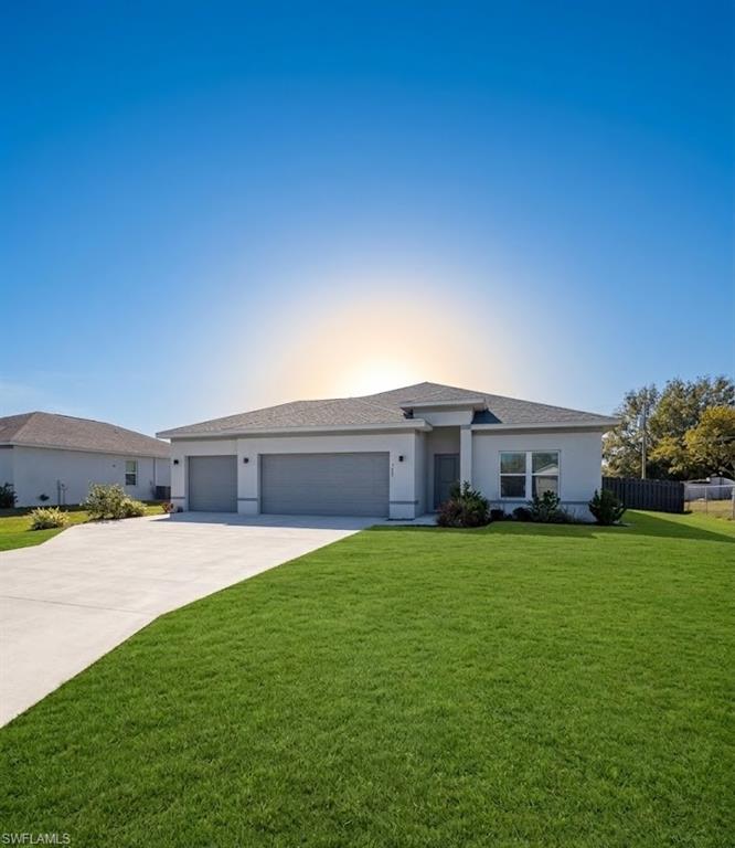 Nearly-New Cape Coral Home with 3-Car Garage, Fenced Yard & City Water | Luxury Living at Its Best!

Step into modern comfort with this nearly new (just 1-year-old) construction home featuring a 3-car garage, fenced backyard, and city water service—perfectly located in the heart of Cape Coral! This beautifully upgraded residence offers 4 bedrooms (or 3 bedrooms plus a private office/study) and 2 stylish bathrooms, designed for both comfort and functionality. Inside, you’ll find elegant 18-inch ceramic tile flooring throughout, complemented by 42-inch wood cabinetry with soft-close doors and drawers, creating a clean and modern aesthetic.

The chef-inspired kitchen is the centerpiece of the home, showcasing granite countertops, a designer tile backsplash, upgraded stainless steel appliances, and an impressive 10-foot breakfast bar that comfortably seats up to five—ideal for entertaining or casual dining. Enjoy added convenience with ceiling fans in every bedroom and on the covered lanai, plus a dedicated indoor laundry room with washer and dryer included.

Step outside to your fully fenced backyard, offering privacy, security, and space for outdoor living. Optional lawn care service is available for a minimal monthly fee, making maintenance easy and stress-free. Rent with confidence knowing you’re working with a team committed to quality homes, excellent locations, and outstanding customer service. We have multiple new homes nearing completion, giving you flexibility in selecting your ideal move-in date and address.

Please note: Photos shown are of a model home and are for illustrative purposes only. Schedule your private tour today and ask about our current move-in specials—this exceptional home won’t last long!