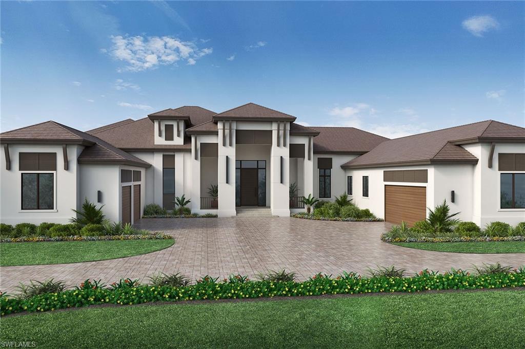 This incredible custom estate in Pine Ridge Estates is currently under construction and scheduled for completion Fall 2024. The over 6,500 sq ft 5 bedroom plus study, bonus room, 6 full and 1 half bath estate is being hand crafted by Stock Custom Homes and is situated on a tropical 1.57 acre homesite. The gourmet kitchen with Wolf and Sub-Zero appliances features a spacious island with dual dishwashers and a 48-inch Wolf range. The grand ceilings, open great room plan and private separate guest cabana are perfect for entertaining family and friends. Nearly every room in the home opens to the outdoor living space including a bar featuring an Alfresco grill and Sub-Zero refrigerator. The covered lanai includes a linear gas fireplace, automated screens/hurricane shutters and leads to a sprawling heated pool with elegant dual gas fire bowls, floating stepping stones, sun shelves with bubblers and spa.  Additional features include Control 4 home automation, climate-controlled wine room, Andersen impact-resistant windows, wide plank wood flooring throughout the main living areas and 4 attached garage spaces.  A world of luxury awaits you in the centrally located Pine Ridge Estates.