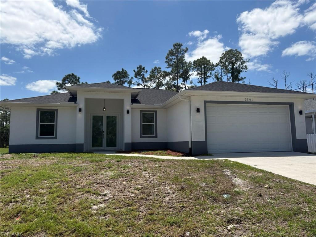 Fantastic 2022 Year Built Home! This bright three-bedroom plus den, with two full baths is a must-see! Standout features include nine-foot ceilings, ten-foot vaulted ceilings, a tray ceiling, recessed lighting, impact windows, white quartz countertops, a breakfast bar with overhang, a pantry, upgraded bathrooms, tile plank flooring throughout, nice fixtures and fans, a lovely double-door entry foyer, large closets, and an inviting backyard lanai. This fine home provides a wonderful open floor plan with great room, kitchen, dining, and living areas. Easy access to I-75 and minutes away from Fort Myers and the beaches of Fort Myers, Sanibel & Captiva Islands. Schedule your showing today!