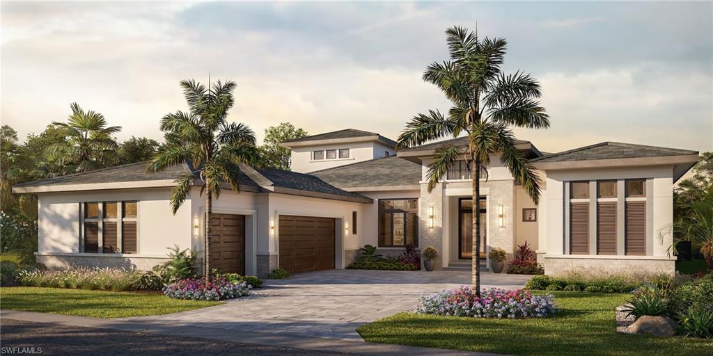 Expressing London Bay Homes’ signature coastal contemporary architecture on the façade of this estate home and boasting an open floor plan, the Caterina showcases spectacular views of the custom pool and spa with a backdrop of the homesite’s prime location nestled along a lush nature preserve and shimmering fountain lake. Located in Caminetto, an intimate enclave of only 15 residences, the home is just a short stroll to Mediterra’s beloved Parterre Garden. Designed to flow together, the home’s great room, dining room and kitchen feel seamlessly connected as sliding glass doors blur the boundaries between inside and out. The bonus room features zero-corner doors opening to the alfresco kitchen. Decorative multi-level tray ceilings are incorporated
throughout main living areas and a wine room with cabinetry and two doors serves both the great room and dining room. The luxurious kitchen offers top-of-the line appliances and thoughtful spaces for prepping and hosting. Doors on each side of the gas cooktop lead to an oversized walk-through pantry.
The expansive covered outdoor living space with tongue-and-groove ceilings highlights a linear gas fireplace and the alfresco kitchen that offers a large island bar, gas grill and refrigerator. Motorized roll-down screens and shutters provide comfort while built-in planters accent the pool terrace with tile mosaics that
sparkle on the waterlines of the pool and spa. The pools sun shelf is accented by a raised planter with cascading waterspouts to provide added serenity. The elegant master suite features two spacious walk-in closets and a lavish private bathroom with a freestanding tub, dual vanities and a large shower. The home also offers a ground-floor guest suite, two bedrooms and a large covered balcony on the second floor. As a resident of Mediterra, homeowners have the opportunity to enjoy the community’s world-class amenities, including a 60,000-square-foot clubhouse, Sports Club, and Beach Club.  Expected completion date of April 2026.