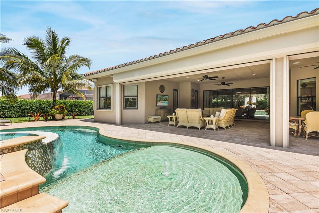 Are you looking for a home that has it all? Here it is! This is not the typical Carlyle model. It has more upgrades than you can imagine! Nestled on a cul-de-sac with a premium oversized lot giving you two large fenced-in side yards surrounded by tropical landscaping. The oversized covered lanai offers a wonderful private oasis leading to a heated pool & spa, large pool deck w/ pavers, and a long under truss sitting area w/ a full summer kitchen. Gorgeous split bedroom floor plan w/ a great room layout offering hundreds of thousands of dollars in builder upgrades and post-closing upgrades, large tile set on diagonal, wood flooring in main living areas, solid core doors, custom trim, electric storm shutters, elegant courtyard entry (w/ gate, pavers, French Door entry, & fountain), custom paint in tray ceilings, surround sound system, full wet bar, gourmet kitchen, landscape additions/lighting, & much much more! One of the guest rooms is a suite design w/ a private full bath, and both guest rooms offer large walk-in closets. Both a/c's have a 5 year transferable warranty. Riverstone is a gorgeous community offering activities for every member of the family w/ resort-style amenities.