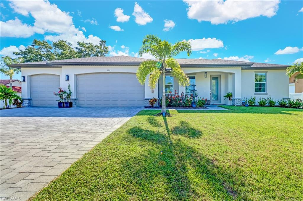 Meticulously maintained and well appointed - this newly constructed 4 bedroom 3 car garage home sits on an oversized lot that’s completely fenced. This open concept floor-plan is expansive offering 8 foot tall door casings and trey ceilings in the master bedroom and main living area. Granite counters throughout, stainless steel island kitchen with under cabinet lighting, farm house sink, and glass tile backsplash are just some of the upgrades that need to be seen to be appreciated. Other notable features include tastefully selected lighting features, colonial style raised panel doors, upgraded faucets, soft close toilets, and frameless glass shower. The seperate laundry room has recently been upgraded with additional cabinets for extra storage. The main living area features tiles floors that lead you to the screened and covered lanai which is accessible from the triple sliding class doors highlighting a 3 tier power motion shade. Located in a desirable part of Bonita Springs this home is located outside of a homeowners association with city water/sewer and automatic 3 zone sprinkler system. Full features and upgrades list available upon request.