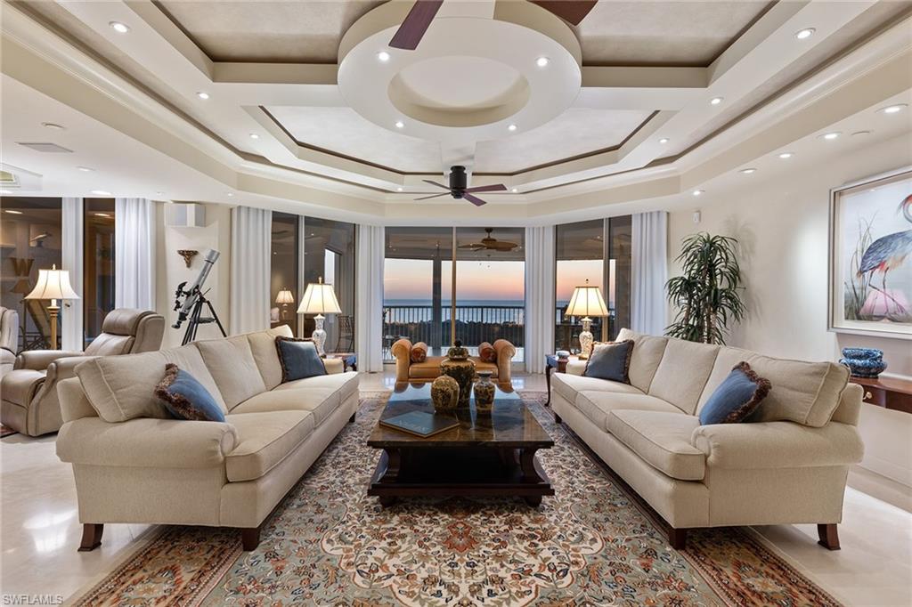Mesmerizing Gulf views await from this incredible 15th-floor residence which is being offered with a highly coveted pool cabana. Located in the luxurious St. Raphael at Pelican Bay, this 3,100-square-foot three-bedroom, three-and-a-half-bath unit features both eastern and western views, offers a sophisticated and well-designed layout with premium enhancements throughout and has the option to create a potential fourth bedroom and full bathroom. The expansive lanai features retractable screens and storm shutters and is the perfect place to take in famed sunsets and endless panoramic views of the Gulf of Mexico. Also included with the sale of this unit is a highly desirable pool cabana that offers a sitting area, HVAC, beverage fridge and full bath, all within a few feet from one of the largest condominium pools in Pelican Bay. St. Raphael is perfectly situated near Pelican Bay’s north beach tram stop and indulges its residents with premium amenities like concierge services, fitness facility, library, billiards room, plus much more. Pelican Bay is known for its miles of immaculate beach, private beach club and restaurants, breathtaking nature paths and prime location within Naples.