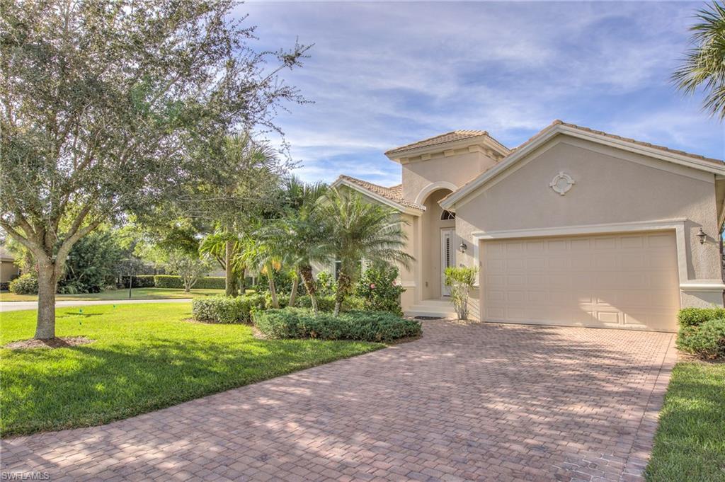 Lowest priced pool house in Crown Colony. One of a handful of single floor villa houses with 3 bedrooms and a den that can be easily used as the 4th bedroom. This is a perfect home for young families or having the grandchildren visit. The pool is on a secluded lanai with a view of the lake. The large kitchen is equipped with granite surface on the counters, serving bar and built in desk. Plus new Stainless Steel kitchen appliances just installed and Custom pull out drawers in lower cabinets. Tile is throughout the living area and new carpeting in bedrooms. The master bath shower has been re-done and the A/C was new in 2013. Hurricane shutters are roll down on lanai and side windows, and a hurricane window at the front of the house. Low cost HOA dues of $985 quarterly provides 24x7 attended gate, well equipped fitness center, community pool, Har-Tru tennis courts, lawn maintenance, new Comcast fiberoptic HDTV with DVR for two rooms, and high speed internet. Ceiling surround sound speakers installed in multiple rooms.  Crown Colony is extremely financially sound with no history of special assessments.  Social or golf membership totally optional and available.