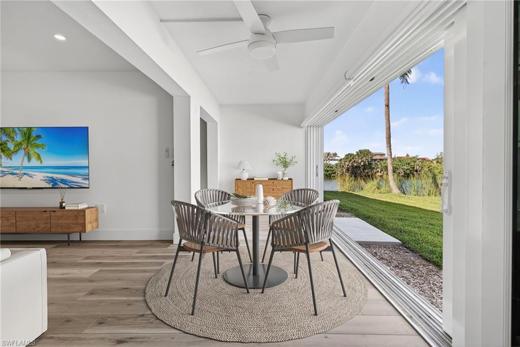 Fabulous opportunity to own a brand new near-beach condo on Sanibel! Enjoy beautiful river views from the privacy of this exceptional condo. Impact sliders line the full expanse of the unit creating a fabulous indoor/ outdoor space with bright natural light. This sunroom extends the living area providing a comfortable open floor plan. The white kitchen features all new appliances, quartz counters, glass tile backsplash, shaker style wood cabinets, and a breakfast bar. The in-unit laundry hook-up and large closets with extensive storage offer excellent convenience. Located on Middle Gulf Drive across from the beach, Spanish Cay is a fully renovated riverfront complex. Decks over the river provide amazing areas to relax in this tranquil island setting with birds and other wildlife as entertainment. The community pool is well appointed and provides another way to enjoy the Florida sunshine. Sanibel's shared use path runs along the front of the community, providing easy access to miles of trails that traverse the island. Deeded beach access with parking is only 2/10 mile from the condo.