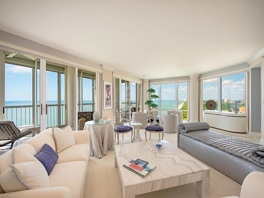 With limited Park Shore inventory, this is the unit you have been waiting for, a coveted 18th Floor, Le Parc corner 03 unit. Direct Beach front location with 3700+ SF 3+ Den and 4 full baths. You simply won’t believe the unobstructed Beach and Gulf views through floor to ceiling walls of glass from multiple rooms.  The great room is truly outstanding measuring 25 X 30 with floor to ceiling walls of glass opening to glass enclosed lanai. The spacious owner’s suite (15 X 21) also enjoys a direct Beach/Gulf view and opens to adjoining den/possible 4th bedroom. Le Parc is located at the quiet North end of Park Shore but still close to the shops and restaurants of Venetian Village.  Enjoy the many building amenities including amazing social room, fitness, tennis, billiards & card rooms & beachfront pool all shared by only 78 luxury units.  Steps to the beach and Gulf and the popular Park Shore Promenade. Le Parc owners also enjoy 24-hour staffed front desk and two guest suites. Pets welcomed with limits of 2 cats and one dog 25 lbs or less. Rare 10X9 in unit storage room. Boat slips available for lease or purchase at Venetian Bay North Yacht Club, only available to Park Shore residents.
