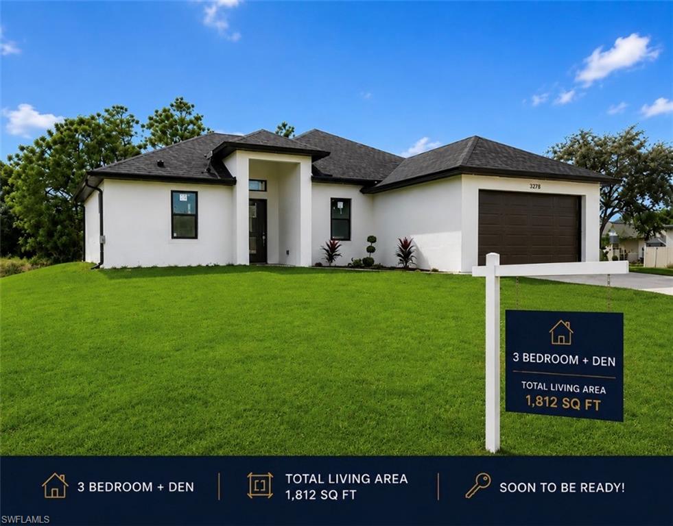 Beautiful new construction home featuring a modern design, abundant natural light, and an open-concept layout. This thoughtfully designed floor plan offers 3 bedrooms plus a den, providing the flexibility for a home office, playroom, guest room, or additional living space.

The home features a dedicated dining area and a separate living room, creating a functional and comfortable flow throughout. Interior highlights include elegant tray ceilings, tile flooring throughout, contemporary finishes, and impact-resistant windows and doors for added peace of mind.

Storage is exceptional, with custom built-out closets throughout the home, including all bedrooms, pantry areas, and storage spaces. The spacious primary suite features dual walk-in closets, providing ample room for clothing, accessories, and organization. The primary bathroom is designed with both comfort and convenience in mind, complementing the home’s modern style.

Currently under construction, with completion anticipated in 1 month. Photos shown are of a previously completed model and are for illustrative purposes only.
Conveniently located near Joel Boulevard and State Road 80, this home offers easy access to shopping, dining, schools, and major roadways. Seller is now accepting offers.