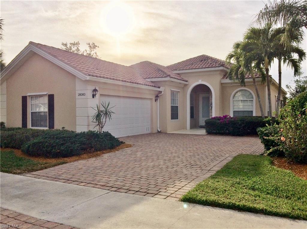 Single Family home located in the San Remo (Divosta) Gated community. The Community Center features a Clubhouse, with a multi-purpose room, a catering kitchen, Olympic-size, heated family swimming pool, fitness center, lighted tennis courts, and a tot lot, as well as a central Mailroom open 24/7. This former model is the popular Oakmont Floor plan. It includes numerous upgrades including crown molding, custom woodwork, upgraded closets, built in entertainment wall with cabinets and mirrors and cabinets in the garage. This is a very spacious home with an open floor plan that looks out at the pool area and the lake beyond. This 3Bd plus den home even features a his and hers master bath! The convenient location is close to Southwest Florida International Airport and has great access to I 75.