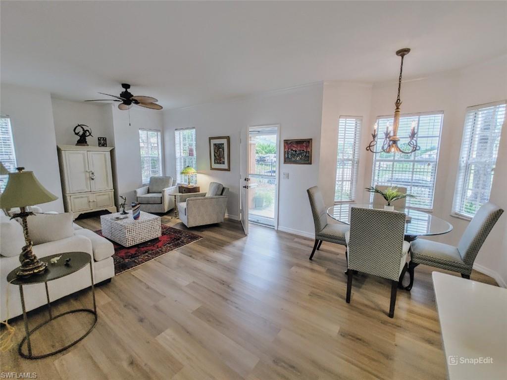 !!Light and Bright!! This is one of the rare FIRST FLOOR three bedroom units in that one-of-a-kind community available for rent. Introducing a delightful residence with an attached 2 car TANDEM-GARAGE. This is a great opportunity for a tasteful decorated three bedroom first floor home with an amazing kitchen with white extra high cabinets and a beautiful back splash. The large one-level quartz kitchen counter top creates an open and modern aesthetic look and provides a massive, uninterrupted workspace that is perfect for baking, prepping meals, and entertaining. The continuous flooring throughout has been updated with beautiful High Quality Laminate. Nestled in a serene and private neighborhood in North East Cape Coral, a highly desirable area. This amazing immaculate well maintained unit boasts a bright and welcoming atmosphere with tons of natural light flowing through its spacious living area. Just a short walk to the gorgeous pool, well-equipped gym and clubhouse. Enjoy the Florida sunshine in the screen-enclosed lanai with your morning coffee or soak up the sun by the stunning infinity edge community pool with spa overlooking the 5 acre lake, the centerpiece of this very active community. Conveniently located close to a shopping plaza with a Publix supermarket and restaurants as well as Highway 41, providing easy access to all the amenities and attractions that the area has to offer like shops, beaches, international (Fort Myers) and national (Punta Gorda) airports. Cape Coral continues to be one of SWFL’s most sought-after destinations, known for its incredible waterfront lifestyle, year-round sunshine and over 400 miles of navigable canals, the most of any city in the world, with easy access to world-class boating, fishing, golf, waterfront dining, nature preserves and some of Florida’s most beautiful Gulf beaches. Don't let this fantastic opportunity pass you by – schedule a tour today and make this charming condo your own slice of paradise in Sunny Florida!