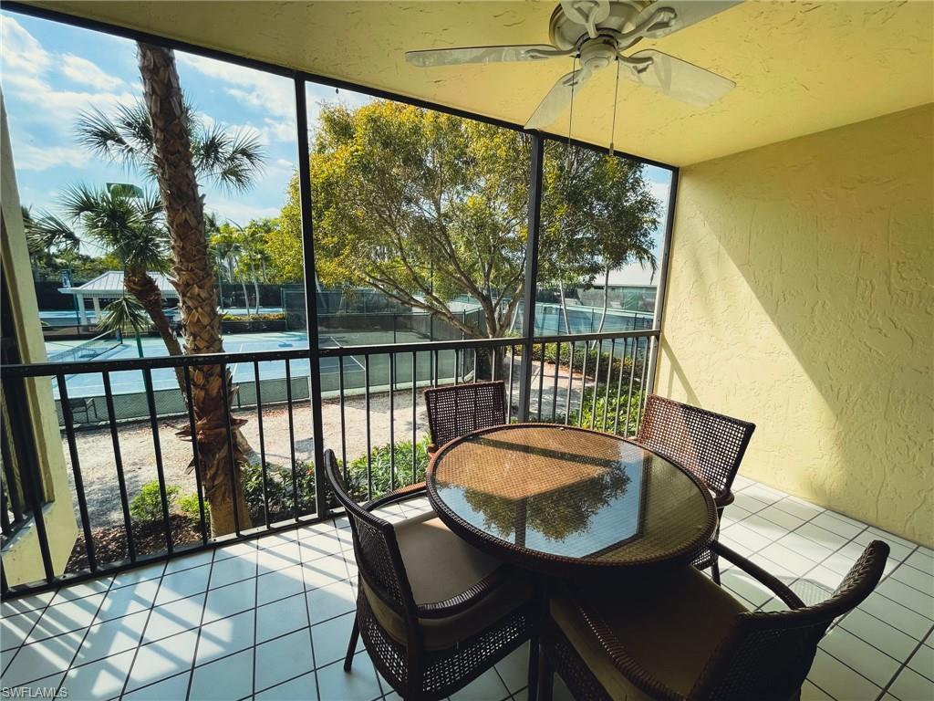 Tranquil Tennis Villas! A fully furnished, completely renovated 1bed/1bath unit that boasts a comfortable floorplan with tropical hues and island colors throughout. This 1st floor Tennis Villa features an open floor-plan that boasts distressed wood furnishings, coastal décor, granite counter-tops with an extended 4-seat bar, tile flooring, an extended lanai with great tennis views and more! The Tennis Villas community offers a swimming pool, grill and BBQ area, pergola, elevators, and more. Bayside Marina across the street for easy access to boat and slips. Located in South Seas Resorts’ South Pointe Village, Tennis Villas provides close proximity to the Village of Captiva, Retail Shops, Starbucks, and world-renown restaurants! New HVAC and Hot Water Heater!
