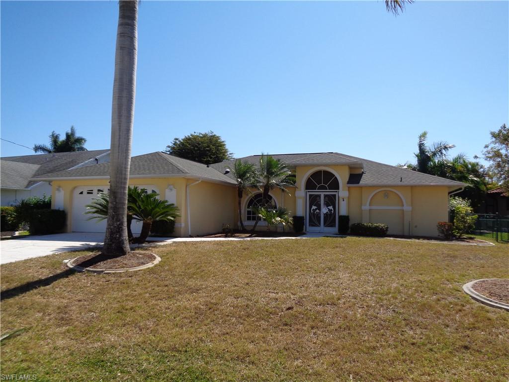 Amazing opportunity to own this 4 bedroom, 2 bathroom fully furnished pool home with a brand new roof (2021) located in the desirable Rose Garden community! An excellent vacation home with great rental potential or family home for those buyers looking to move right in! Boasting 2,200+ sq. ft. of living space, the home offers a split bedroom floor plan ideal for hosting family and friends. Featuring an inviting living/dining area as you walk in, an open, eat-in kitchen with breakfast bar and breakfast nook that overlooks the cozy family room, inside laundry and sizable guest bedrooms with one bedroom set up as a home office. The spacious master bedroom offers private access to the lanai and a private bath with a walk-in closet, dual sink vanity and walk-in shower. Out back you'll find the screened lanai and in ground pool with new pool pump that overlooks the fenced in backyard. A must see home in a must have location! Just minutes from Cape Coral Parkway where you'll find local entertainment, shopping and many desirable restaurants! All Information recorded in the MLS is intended to be accurate but cannot be guaranteed, buyer advised to verify. Sold As-Is.