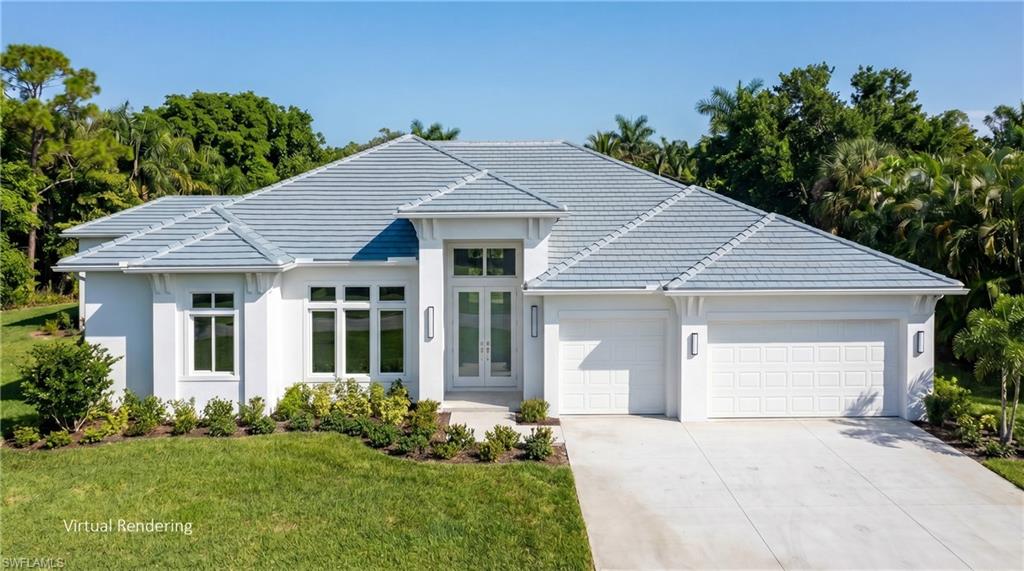 One or more photo(s) has been virtually staged, AI generated or rendered.  Situated on a private .25-acre cul-de-sac homesite, this to-be-built coastal contemporary residence offers timeless architecture, exceptional craftsmanship, and thoughtfully designed living spaces in one of Naples' most desirable central locations. An exceptional opportunity to build a custom luxury residence by DIVCO Homes, the preferred builder in the exclusive gated estate community of Montebello in Naples. Located just North of The Estuary and West of Grey Oaks, Montebello offers a premier central Naples address within the Naples High School district, only minutes from Lowdermilk Beach, Fifth Avenue South, Third Street South, Waterside Shops, Mercato, and world-class dining, shopping, and golf. Royal Poinciana Golf Club borders the community, enhancing the peaceful estate setting. 
Offering 3,720 square feet under air and 4,815 total square feet, this home plan features five spacious en-suite bedrooms, five full baths, a private office, with one of the bedrooms being a versatile, detached cabana/flex suite - ideal for guests, extended family, an au pair, media room, or fitness studio. A dramatic great room with soaring ceilings flows seamlessly into the dining area and designer chef's kitchen featuring an oversized island, custom cabinetry, premium appliances, a gas cooktop and wood floors throughout. Expansive 10-foot zero-corner pocket sliding glass doors open to an exceptional outdoor living area complete with a covered lanai, summer kitchen with built-in grill, refrigerator, bar sink, and a custom saltwater pool and spa with sun shelf—creating the perfect setting for year-round entertaining. The estate home will be built to the latest FEMA standards, including impact-resistant windows and doors, a buried 500-gallon propane tank, generator-ready infrastructure, and a three-car garage.
Included are premium DIVCO custom plans ready to build or you can customize to your personal vision, presenting a rare opportunity to create a one-of-a-kind luxury residence in one of Naples' most sought-after gated neighborhoods on a premium cul-de-sac lot. One or more photos have been virtually staged, AI-generated, or are artist renderings.