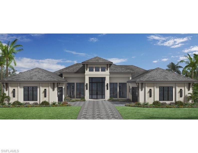 H14160 NEW CONSTRUCTION, with Transferable golf membership included. This will be your dream home! Double two car garages flank the Grand Entryway through double doors to the stunning foyer overlooking the great room to the spacious screened lanai to the fabulous backyard.  The gracious kitchen is anchored by 2 islands for ideal entertaining possibilities and the walk in Butler's Pantry offers storage, coffee bar and more options. Split bedrooms for maximum privacy, the primary suite is stunning with 2 walk-in closets, a wet bar - simply perfect for that morning beverage and evening wine down! The spa inspired bath is complete with dual sinks, jetted tub and generous walk-in shower. The study features a beautiful, coffered ceiling and is conveniently located in the primary wing.  3 guest suites, all featuring walk-in closets and full baths are located at the opposite wing. The formal Dining is lovely, again with beautiful detail to ceiling and the zero/corner sliders will offer you unobstructed access to the generous lanai for additional living space. This inviting home is under construction and ready for your individual input!