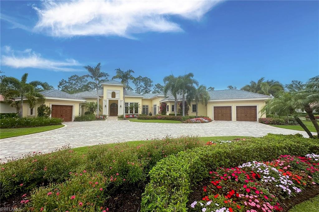 Immediate golf membership opportunity available with this stunning home. On a generously sized lot totaling over three quarters of an acre, discover a sense of tranquility as you enter this home with expansive windows offering views of the pool and highlighting the privacy of the preserve view accented by lush flowers throughout the outdoor spaces. Ideal for entertaining, the outdoor space includes stone decking, an outdoor kitchen, a fireplace and ample covered areas for entertaining. Inside, relax in the sunken living room for a cozy atmosphere, or enjoy the open great room and kitchen, an ideal gathering spot for family and friends. The kitchen is complete with high-end appliances for a luxurious culinary experience, and a butler's pantry is tucked between kitchen and dining room that includes a walk-in pantry as well as a space for an extra workspace. An open space from the kitchen features an exquisite cathedral ceiling with painted tongue and groove, beamed ceiling details, and ambient indirect lighting. The great room offers a bright and welcoming atmosphere. Along with the stone flooring and soaring ceilings, French doors throughout the home add an elegant touch. The secondary bedrooms feature en-suite baths, with two bedrooms having access to a private courtyard for guests to enjoy a quiet morning cup of coffee. No expense has been spared in the meticulous design that seamlessly combines functionality and beauty. Updates such as new HVAC units and water heaters, a generator, and an expansive one-of-a-kind storage space enhance the home's appeal. The storage space can easily be converted to a fifth bedroom or exercise room. Revel in breathtaking sunsets with the property's western exposure. This residence offers an exceptional living experience in the award-winning community of Mediterra, which boasts Tom Fazio golf, bocce, pickleball, tennis and a private beach club. Enjoy your toes in the sand and golden sunsets at Mediterra's fully renovated private beach club, along the Gulf of Mexico. Imagine arriving to have your car valet parked, and lounge chairs and umbrellas waiting for your arrival or set up upon your request. With 10,000 square feet of space, the upper level offers indoor and alfresco dining, a full bar, swimming pool along with lockers and dressing areas for changing. Spend the day and enjoy dinner while watching the sun set in the distance. Discover having it all!