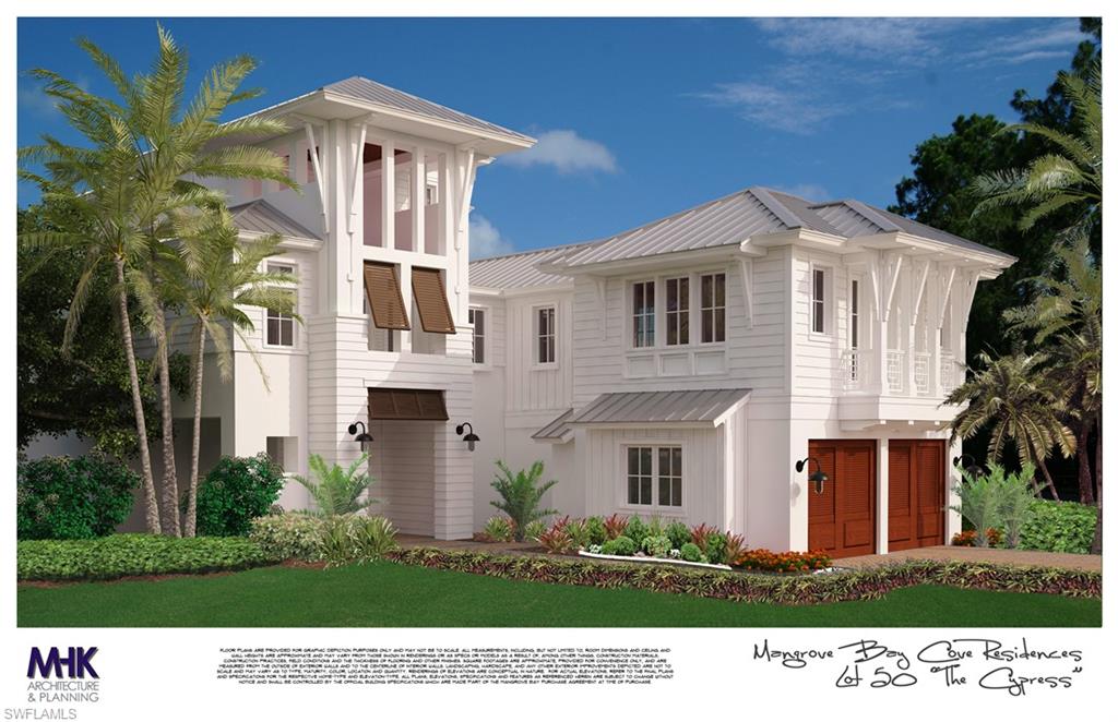 Introducing “The Cypress” at Mangrove Bay. Nestled along a pristine cove with views of the Gordon River, this impressive waterfront residence will offer contemporary nautical elements throughout a masterfully designed great room plan complete with private BOAT HOUSE. Tastefully appointed & FURNISHED by Collins & Dupont, this 4 bedroom home will encompass over 4,200 SF under air, comfortably allow for 5 or more cars in the ground level garage and will feature a private in-residence elevator. Interior features include oak wood flooring throughout, custom tongue & groove and wooden box beam treatments in select ceiling areas, board and batten mill work, natural stone flooring with glass insets and  custom three-panel white glass doors. The main living level will open to a generously sized deck area with pool and spa and a secondary covered terrace complete with grilling station and outdoor fireplace. The home’s upper level is dedicated exclusively to the owner’s suite, complete with sitting area, luxurious master bath and expansive sun lit bonus closet.