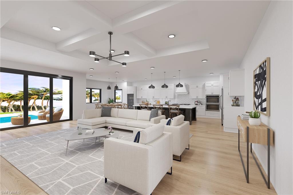 *New Custom Construction* in the heart of Naples, expected completion April 2025! This meticulously designed residence resides in the quiet streets of Lake Park, a charming neighborhood truly in the heart of Naples! With close proximity to the beach and downtown, a quick bike or golf cart ride is all it takes to experience the coastal lifestyle that awaits. Built by Ocean Blue Builders Inc, a local custom builder, the thoughtful layout, high-quality craftsmanship and well appointed finishes elevate this home to a new level. As you enter through the stunning 10 ft iron French doors, be welcomed with 12-13 ft ceilings and wide plank white oak flooring which carries throughout the home. As you walk toward the living room you’re captured by the feature wall, fireplace, custom built in shelving, and high ceilings. While relaxing in the living room enjoy the serene view of your pool, spa, and outdoor living space. The complete outdoor kitchen gives you flexible hosting options. Inside, the Chef’s kitchen features custom cabinetry, top tier SubZero/ Wolf appliances, gas cook top, quartz countertops, an oversized island with added storage, a specified dining area, and large walk-in pantry. Purposefully making the most of approximately 3,000 square feet of living space, notable details include block construction on a stem wall, impact resistant doors and windows, a durable metal roof, 4 spacious bedrooms, a flex room for a home office or additional family room, 3 full custom tile bathrooms, and a desirable 3 car garage!  Have everything you want and more, less than 2 miles from the beach, downtown, and all of the cultural and recreational amenities the area has to offer. The Lake Park community offers a tranquil environment with beautiful tree lined streets, parks, lakes, excellent schools, while still being close to all the action. Don’t miss your chance to own this brand-new home in one of Naples’ most desirable locations.