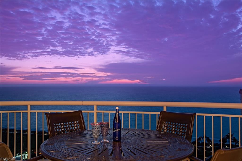 The view really IS better at the top! This incredible penthouse has long range views down the coast, direct Gulf vistas and views of the city lights and Venetian Bay. The fine finishes include warm wood tones and marble floors and an elegant entry foyer that sets the tone for the rest of the classically designed spaces. A large kitchen, casual dining area and family room are the center of the home and are perfect for a large family gathering. The more formal dining room and living room flow into a Gulf front terrace to enjoy the magnificent sunsets. The master suite has a spa-like bath and a private Gulf facing terrace. The study has extensive built-ins including a Gulf facing desk. The three guest suites, all with en-suite baths and access to a terrace, are perfectly located for privacy. Aria is one of the finest buildings on the beach with an array of amenities. Pet-friendly.