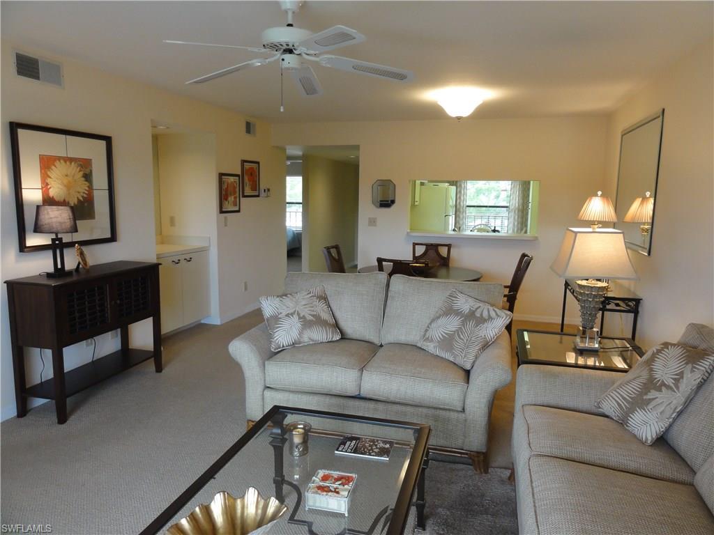 Enjoy the Kelly Greens experience. Open the door to this beautifully decorated, move in ready, 2 bed, 2 bath, immaculate second floor Terrace with a fantastic view of the golf course and lakes. This freshly painted unit features many new updates including newer furniture throughout, carpeting, 2 TVs, A/C, range, microwave and window treatments. 
This unit is centrally located near the tennis courts, golf practice range and the clubhouse/restaurant.  Enjoy the view of the pristine KG golf course and lakes from your lanai. Steps to the community pool. 
Kelly Greens is a fiscally sound, meticulously maintained, bundled golf and tennis country club community that includes a Gordon Lewis Champion golf course, four Har-Tru tennis courts and many other amenities. Located minutes from Sanibel and Fort Myers beaches, shopping, hospital and more.
Schedule your showing today!
SELLER WILL PAY THE $3,088 GOLF COURSE RENOVATION ASSESMENT