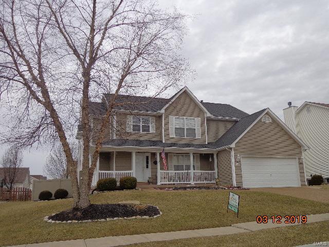 Two story entry with open floor plan,  Newer vinyl plank wood flooring greets you as you continue into the large family room w/FP. Bay windows add to the charm of this home, Breakfast area offers French doors which open to a custom covered patio & your privacy is ensured by the newer, upgraded LOW maintenance 6' vinyl fence (Chesterfield Fence), Level yard with SPRINKLER SYSTEM (maintained by Metro) & updated/replaced SIDING & exterior w/newer roof (50 yr Arch shingles) Returning to the kitchen there are lots of cabinets, new stove (2019) & MFL - washer/dryer pair to remain -Home Warranty offered for peace of mind! There is more! Continue your tour, to the large loft w/newer carpeting on main & 2nd level, All Bedrooms are nicely sized, BR 2 has walk in closet, & the MBR is amazing w/vaulted ceiling & 2 walk in closets, large corner soaking tub, & separate shower, Ceiling fans abound, Basement is unfinished, w/rough in & custom storage! Minutes to Splash Station/Peine Park & AAA schools