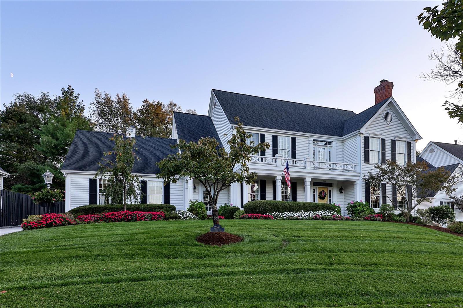 This stately two story colonial w/covered front porch is located in sought after Waterford Neighborhood. The classic inviting front porch welcomes you into the stunning 2 story foyer which is flanked by a formal living room w/fireplace & a dining room, all wtih custom mill work & oversized windows. Family room offers additional fireplace surrounded by built in bookshelves & captures the bank of bowed windows offering tons of natural light throughout. Spacious kitchen is a chef delight & a perfect space with custom cabinets, center island, granite counters, w/large breakfast room plus another offset bowed window sitting area. Second floor offers many amenities wood floors, shutters,  Private Primary bedroom suite with vaulted ceiling update  bath with double vanities and separate whirlpool tub and travertine flooring. Three large bedrooms plus two full baths, one a private  bath completes  the spacious second floor. Outside offer a fireplace, hot tub & covered patio plus and a pergola.